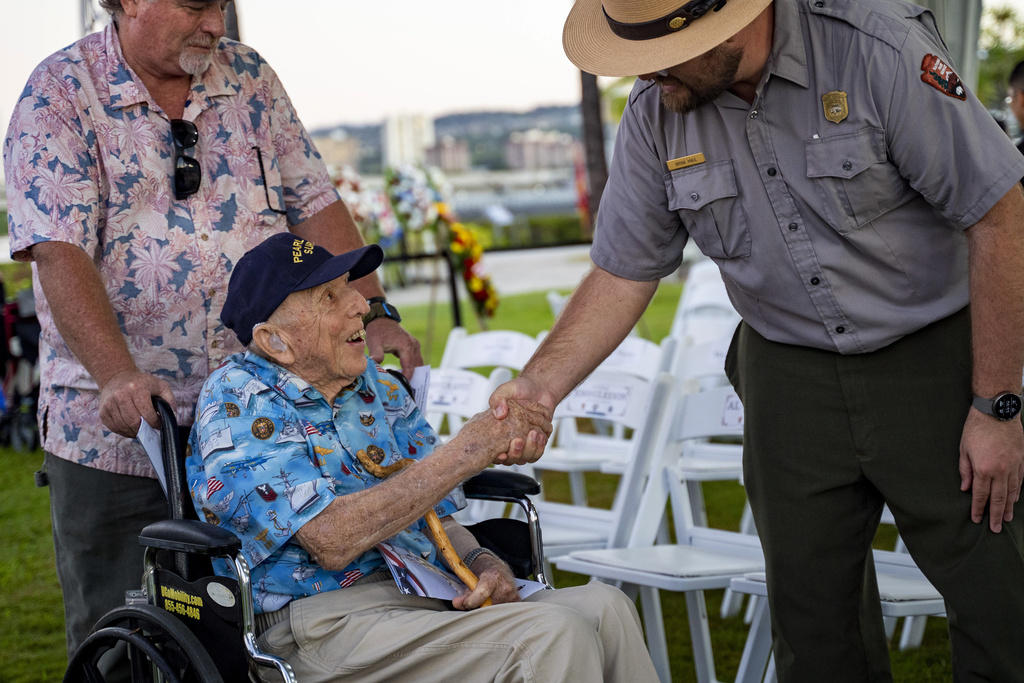 Pearl Harbor Survivor, 104, Stands to Salute in Moving Ceremony